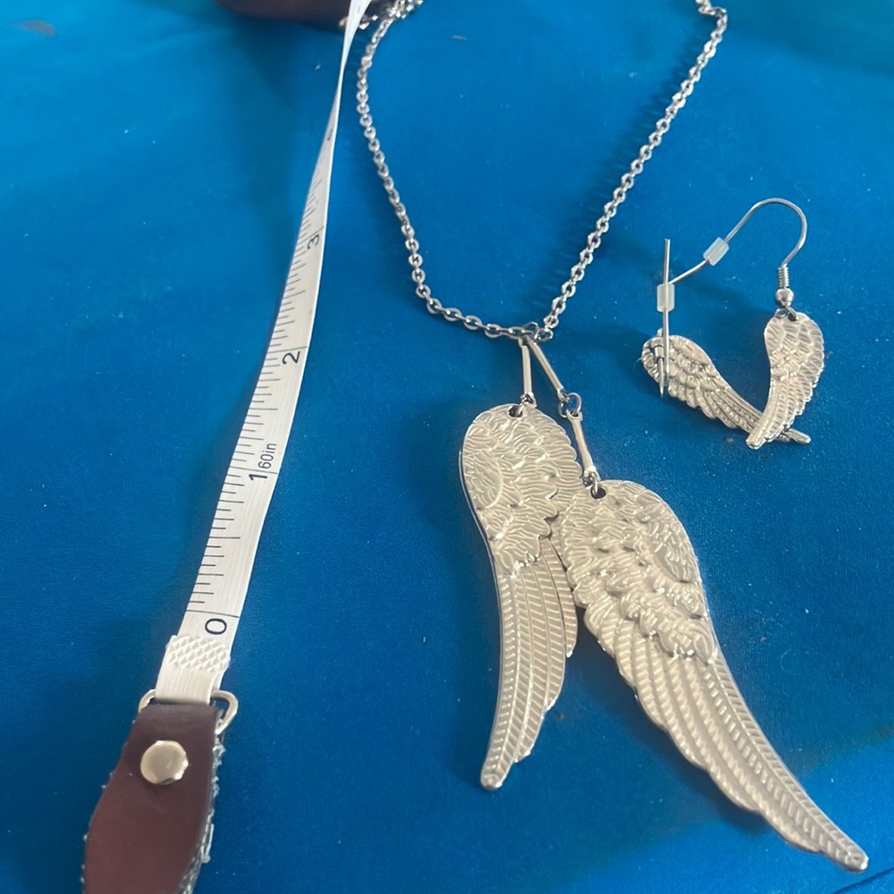 Silver Angel Wing Necklace and Earring Set